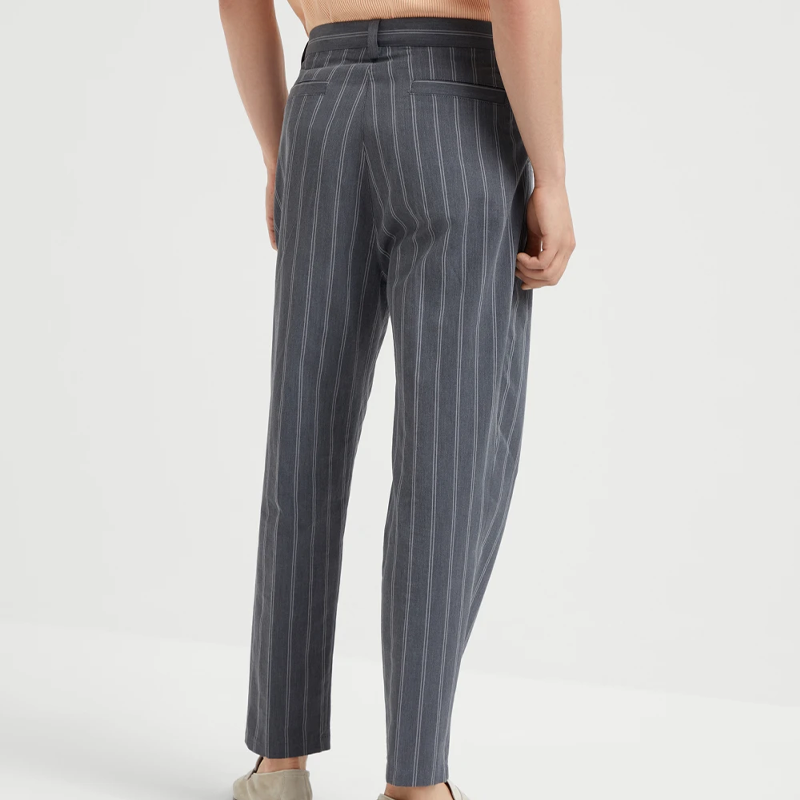 Men's Spring Fashion Classic Casual Cotton and Linen Striped Woven Fabric Pants 9952295289016