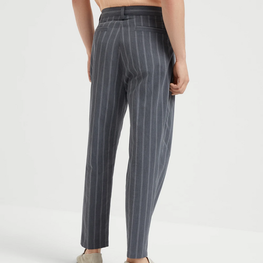Men's Spring Fashion Classic Casual Cotton and Linen Striped Woven Fabric Pants 9952295289016