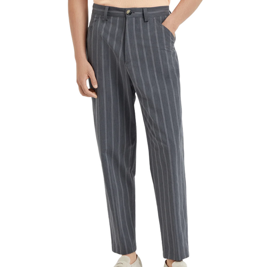 Men's Spring Fashion Classic Casual Cotton and Linen Striped Woven Fabric Pants 9952295289016