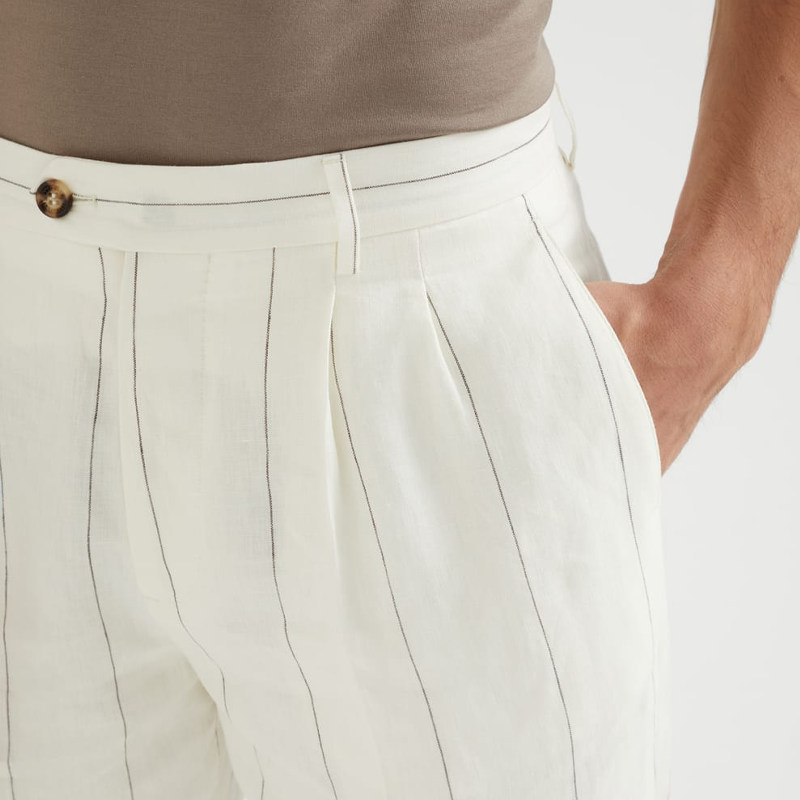 Men's Spring and Summer Fashion Classic Casual Suit Pants Cotton and Linen Striped Pants 9952295256248