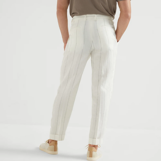 Men's Spring and Summer Fashion Classic Casual Suit Pants Cotton and Linen Striped Pants 9952295256248