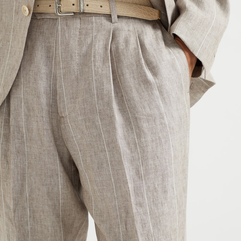 Men's Spring and Summer Fashion Classic Casual Suit Pants Cotton and Linen Striped Pants 9952295256248