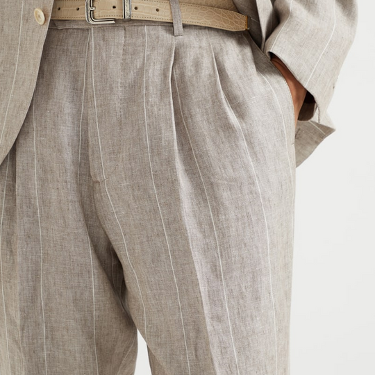 Men's Spring and Summer Fashion Classic Casual Suit Pants Cotton and Linen Striped Pants 9952295256248