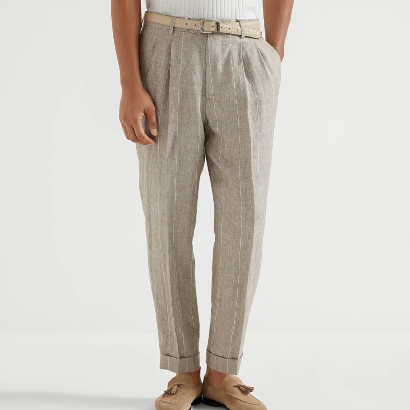 Men's Spring and Summer Fashion Classic Casual Suit Pants Cotton and Linen Striped Pants 9952295256248