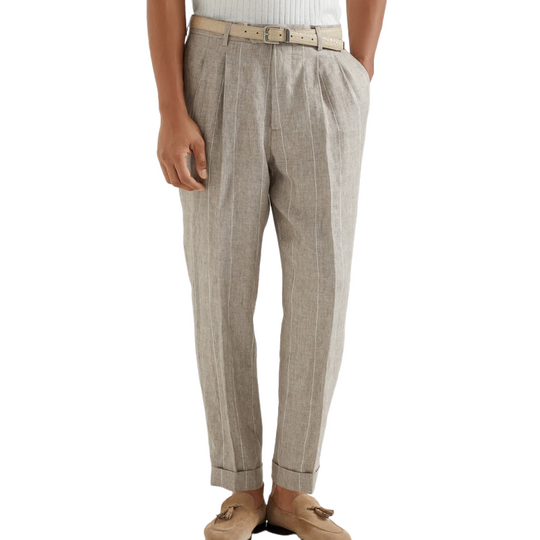 Men's Spring and Summer Fashion Classic Casual Suit Pants Cotton and Linen Striped Pants 9952295256248