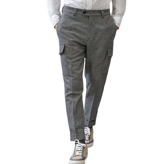 Men's Spring Fashion Classic Casual Houndstooth Multi-Pocket Pants 9952295190712