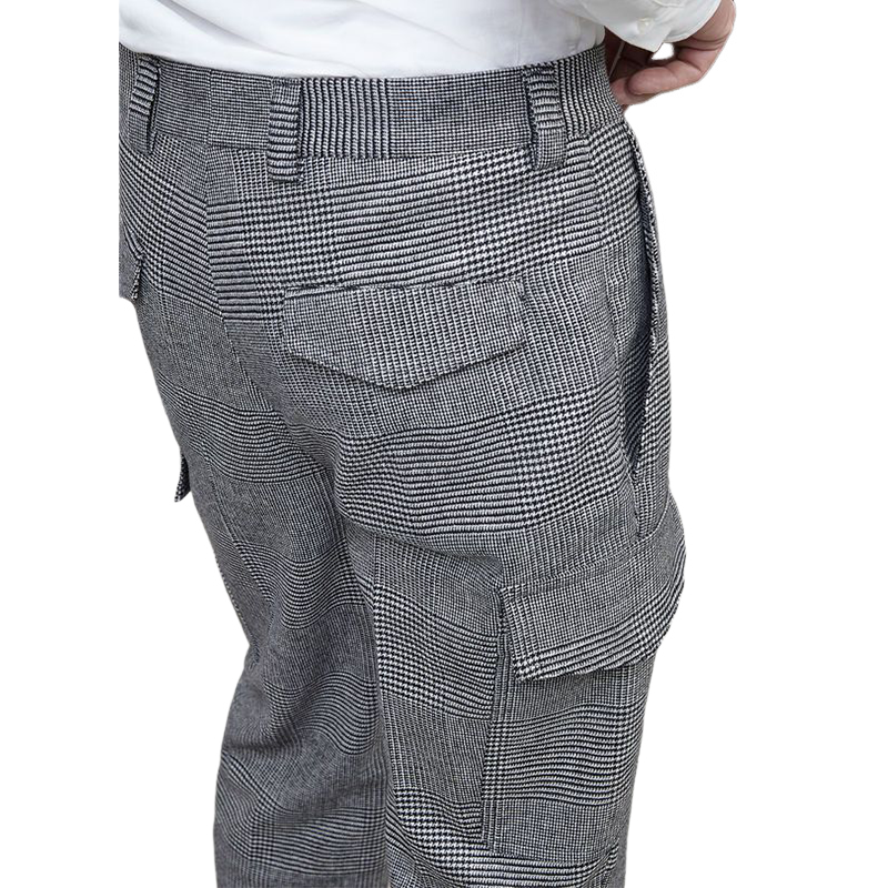 Men's Spring Fashion Classic Casual Houndstooth Multi-Pocket Pants 9952295190712