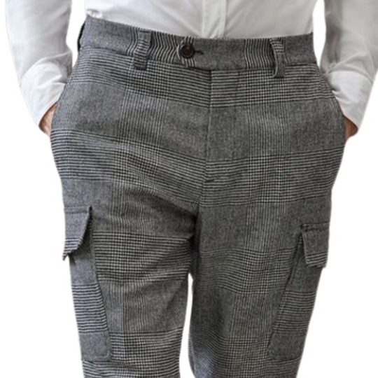 Men's Spring Fashion Classic Casual Houndstooth Multi-Pocket Pants 9952295190712