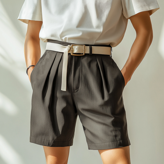 Men's Casual Breathable Cotton Blend Slim Fit Suit Shorts (Belt Excluded) 9952294994104