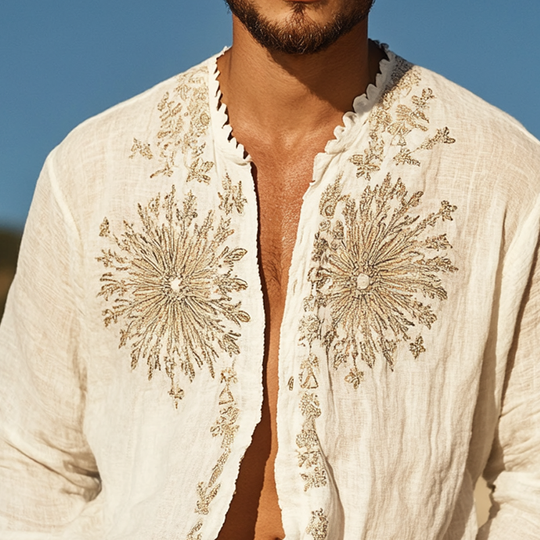 Men's Ethnic Style Embroidered Long Sleeve Single Breasted Shirt 9953677705400