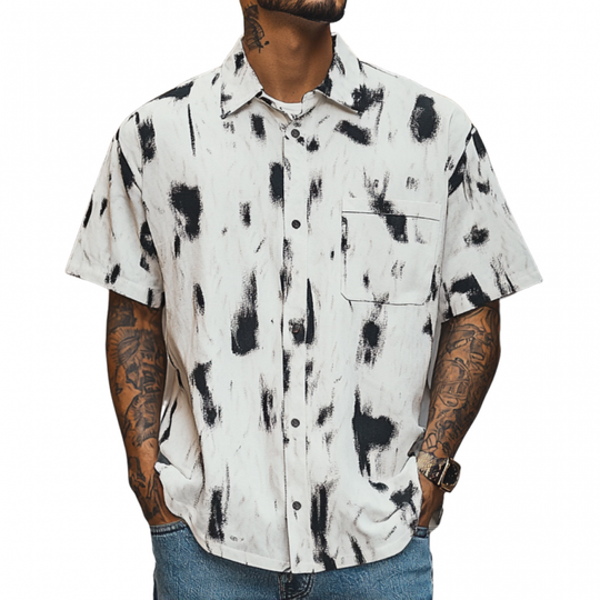 Men's Fashion Printed Breathable Lapel Loose Short Sleeve Shirt 9953666400440