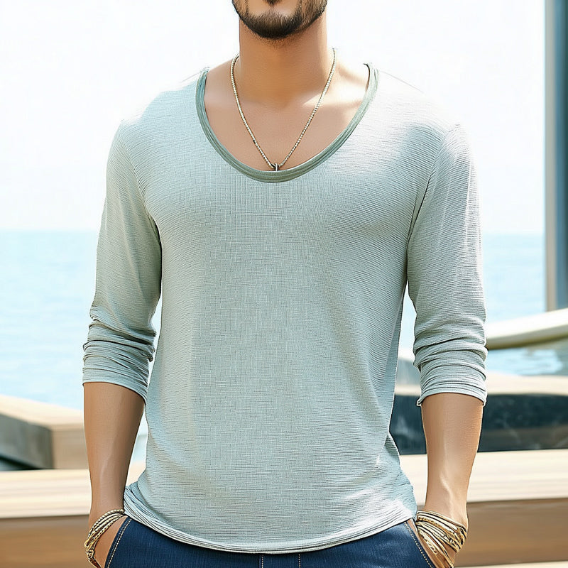 Men's Textured Crew Neck Comfort Long Sleeve T-Shirt 9954876195000