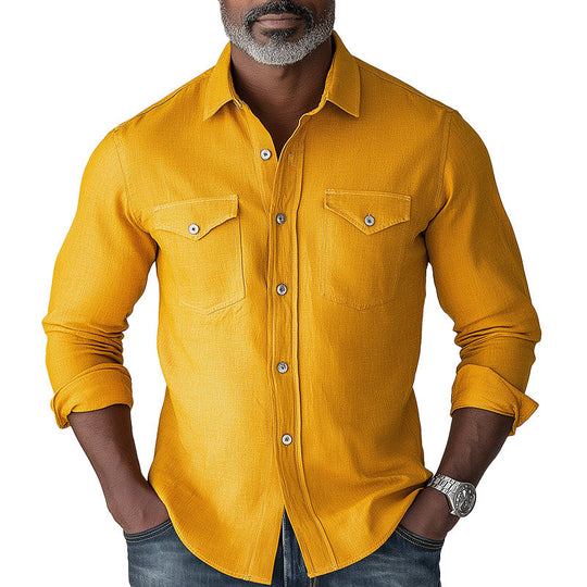 Men's Summer Fashion Comfortable Natural Cotton And Linen Long-Sleeved Shirt 9954874425528