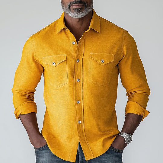 Men's Summer Fashion Comfortable Natural Cotton And Linen Long-Sleeved Shirt 9954874425528