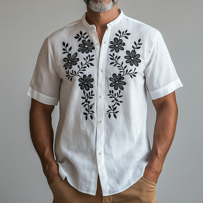 Men's Summer Fashion Comfortable Embroidered Short Sleeve Shirt 9954875408568