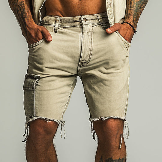 Men's Summer Fashion Slim Raw Edge Pocket Denim Shorts DTT25060919
