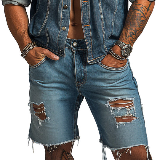 Men's Summer Fashion Brushed Ripped Denim Shorts DTT25060920