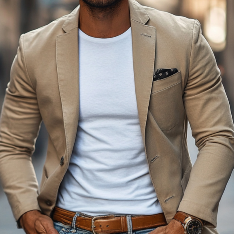 Men's Casual Breathable Cotton Notched Lapel Single Breasted Slim Fit Blazer DDT25052921