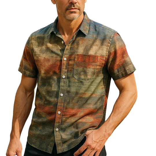 Men's Summer Fashion Printed Polyester Blended Short Sleeve Shirt DTT25061006