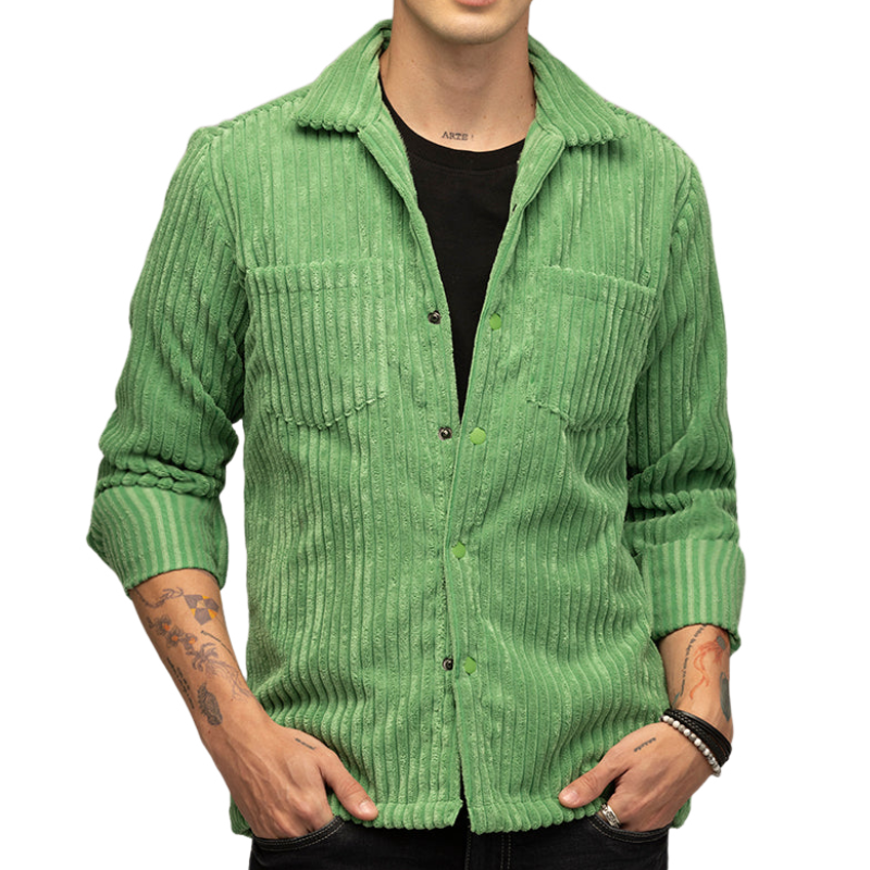 Men's Casual Trendy Lapel Corduroy Long-sleeved Shirt 9891529359544