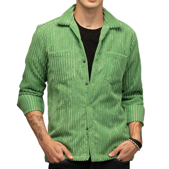 Men's Casual Trendy Lapel Corduroy Long-sleeved Shirt 9891529359544