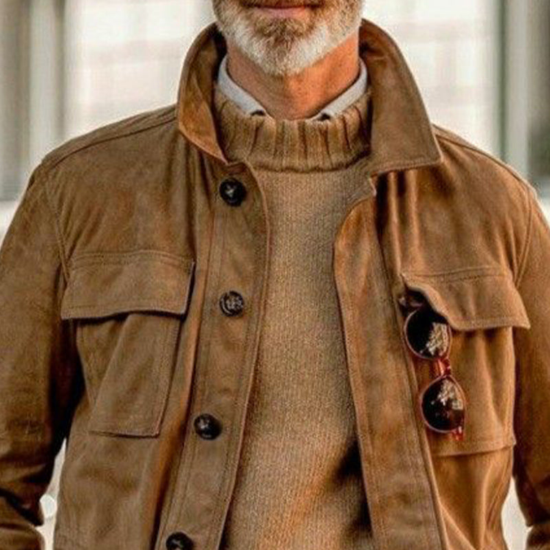 Men's Vintage Suede Multi-Pocket Button Jacket 9892386504888