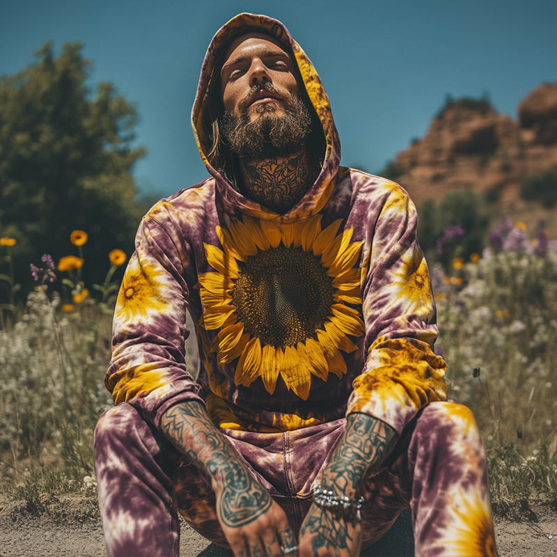 Men's Retro Casual Sunflower Print Hoodie 9903252734136