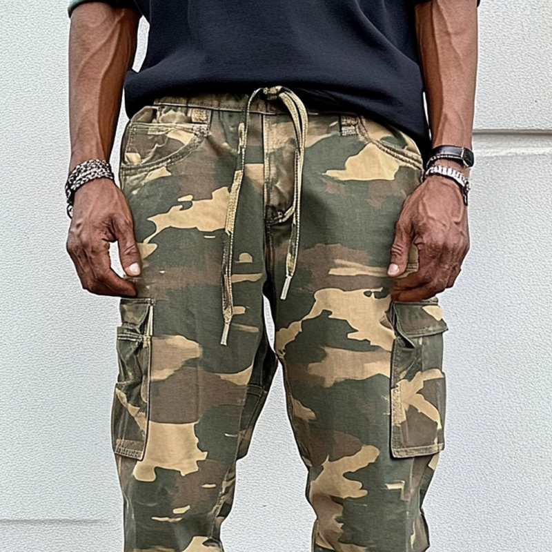 Men's Fashion Camo Elastic Waist Multi-pocket Cargo Pants 9901319880888