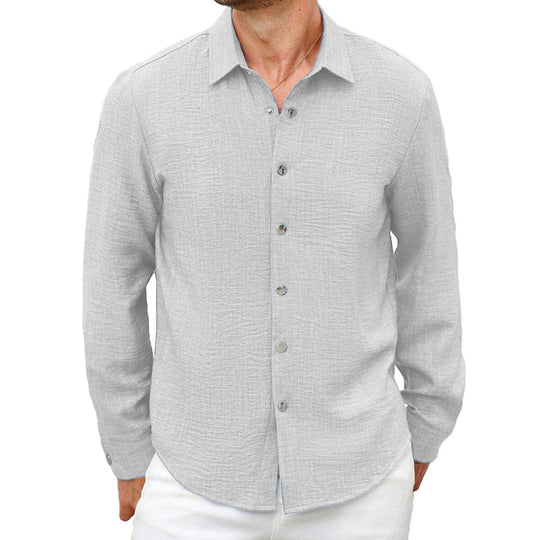 Men's Solid Linen Beach Long Sleeve Shirt 9903257780408