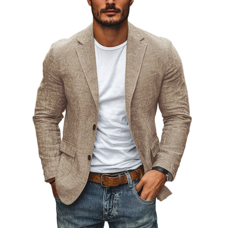 Men's Casual Cotton Linen Notch Lapel Single-breasted Slim-fit Blazer 9923553722552