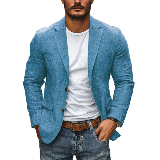 Men's Casual Cotton Linen Notch Lapel Single-breasted Slim-fit Blazer 9923553722552
