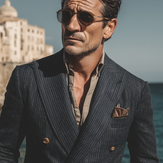 Men's Stripe Print Double Breasted Blazer DTT25071803