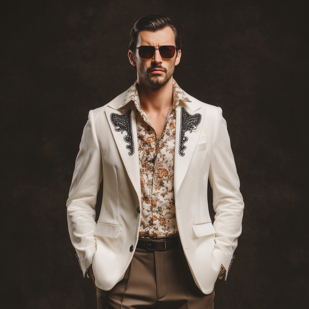 Men's Classic Vintage Gentleman Collar Embroidered Velvet Single-breasted Blazer DTT25080416