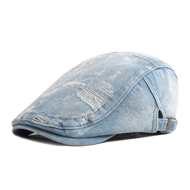 Men's Vintage Washed and Distressed Denim Beret 9893976539320