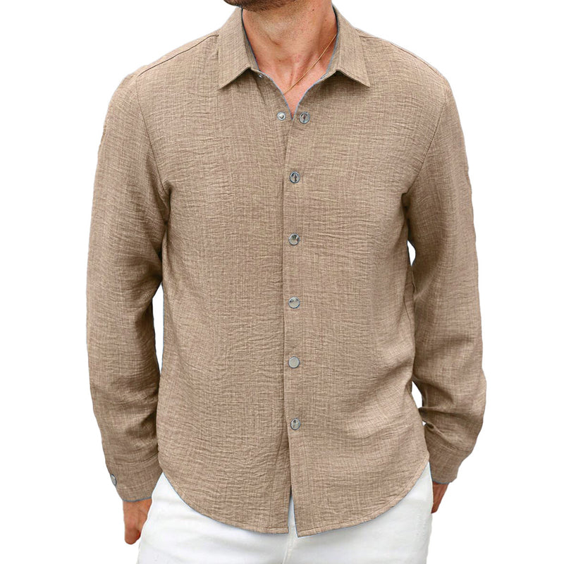 Men's Solid Linen Beach Long Sleeve Shirt 9903257780408
