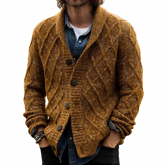 Men's Vintage Shawl Collar Single-Breasted Loose Diamond Jacquard Knit Cardigan DTT25081508