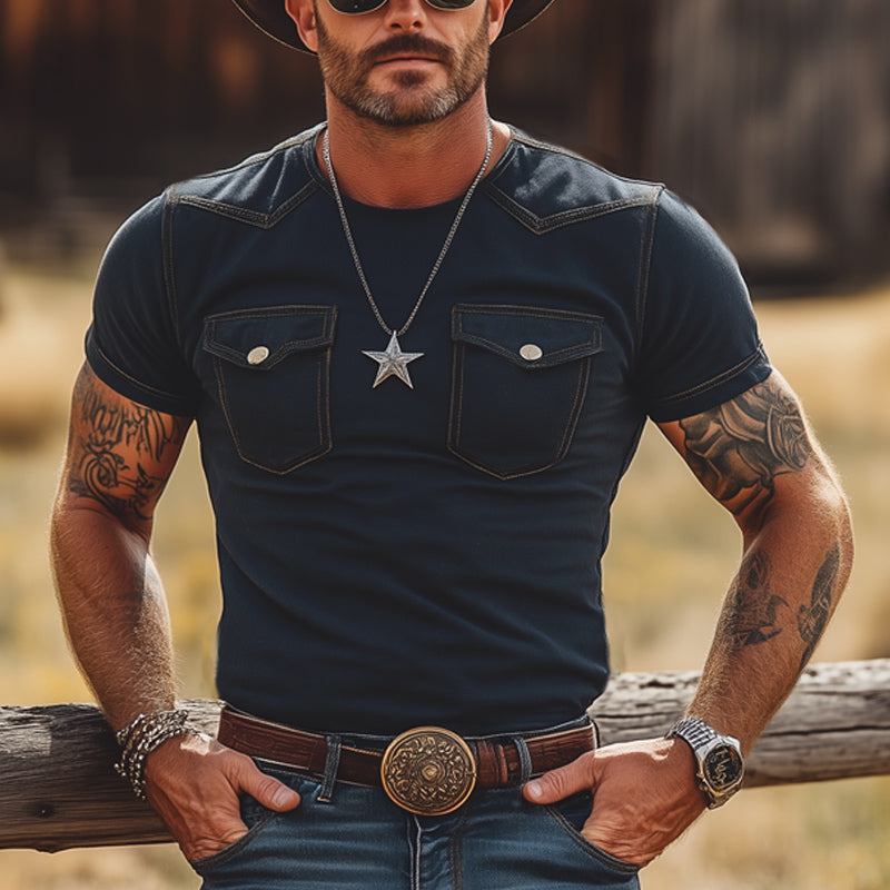 Men's Summer Slim Round Neck Double Pocket Short Sleeve T-Shirt DTT25060409