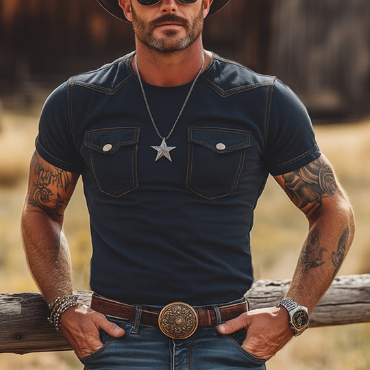 Men's Summer Slim Round Neck Double Pocket Short Sleeve T-Shirt DTT25060409