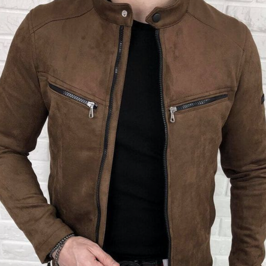 Men's Casual Suede Stand Collar Zipper Slim Jacket 9899723587768