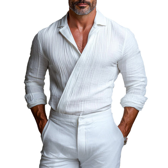 Men's Camp Collar Wrap Fold Long Sleeve Shirt 9903587229880