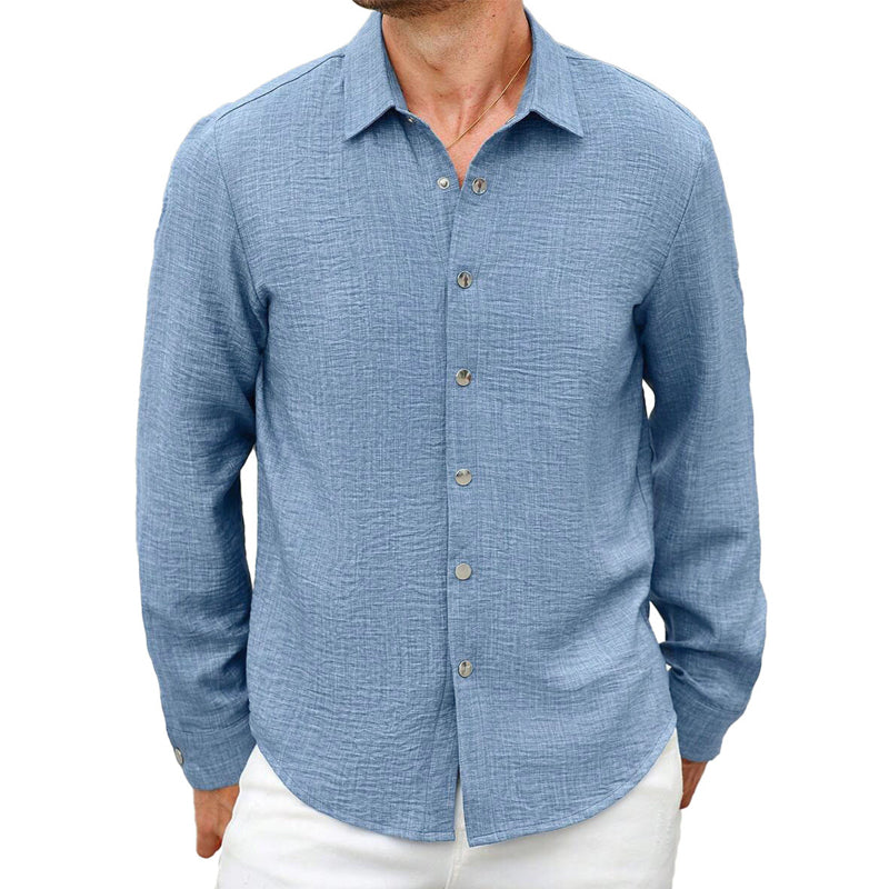 Men's Solid Linen Beach Long Sleeve Shirt 9903257780408