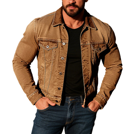 Men's Vintage Distressed Washed Denim Jacket 9261081198776