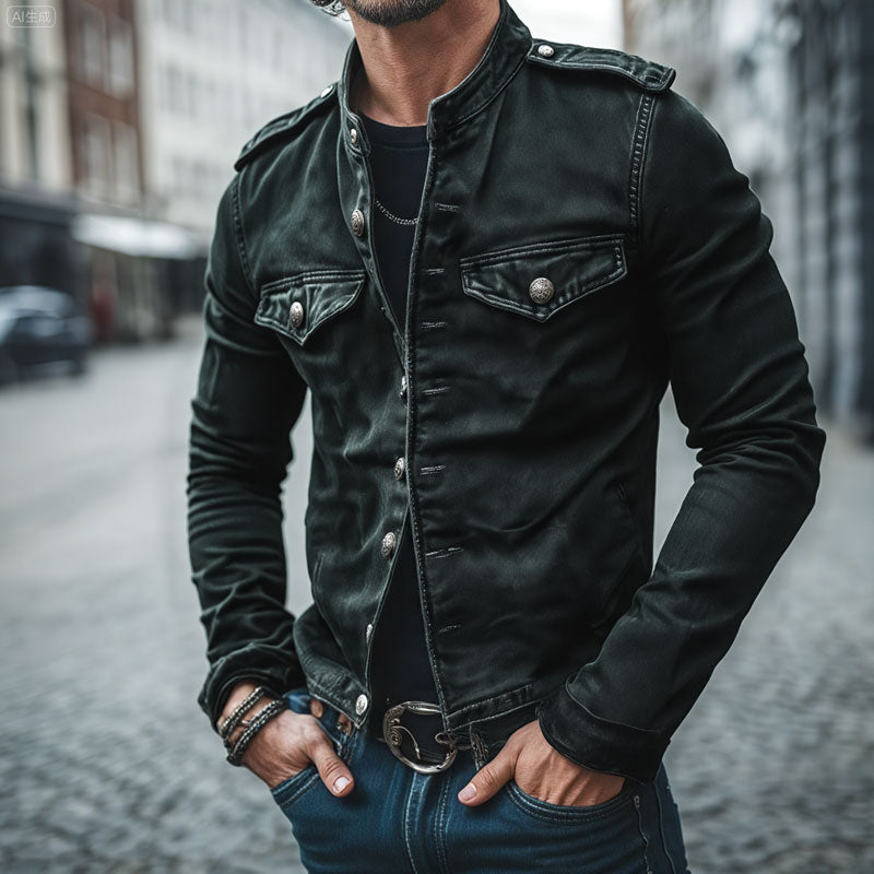 Men's Vintage Stand Collar Denim Jacket Dtt553525944