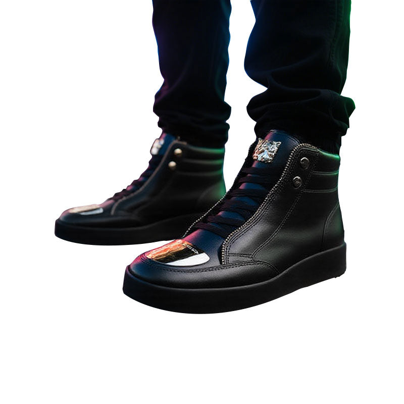 Men's Casual Solid Zipper Metal Decor Lace Up High Top PU Leather Martin Boots Dtt555008184