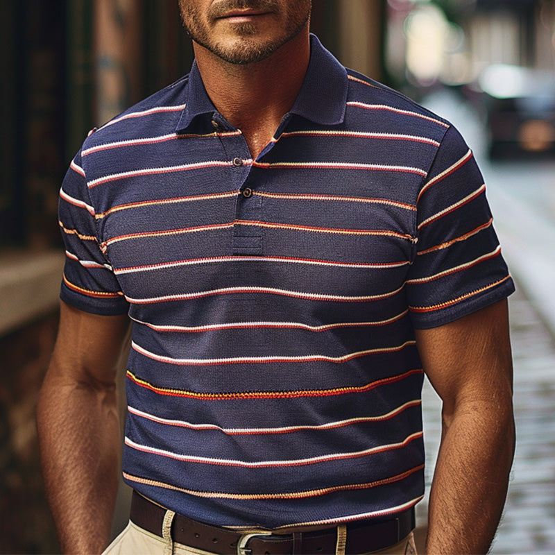Men's Casual Striped Print Short-sleeved Breathable Polo Shirt DTT25061209