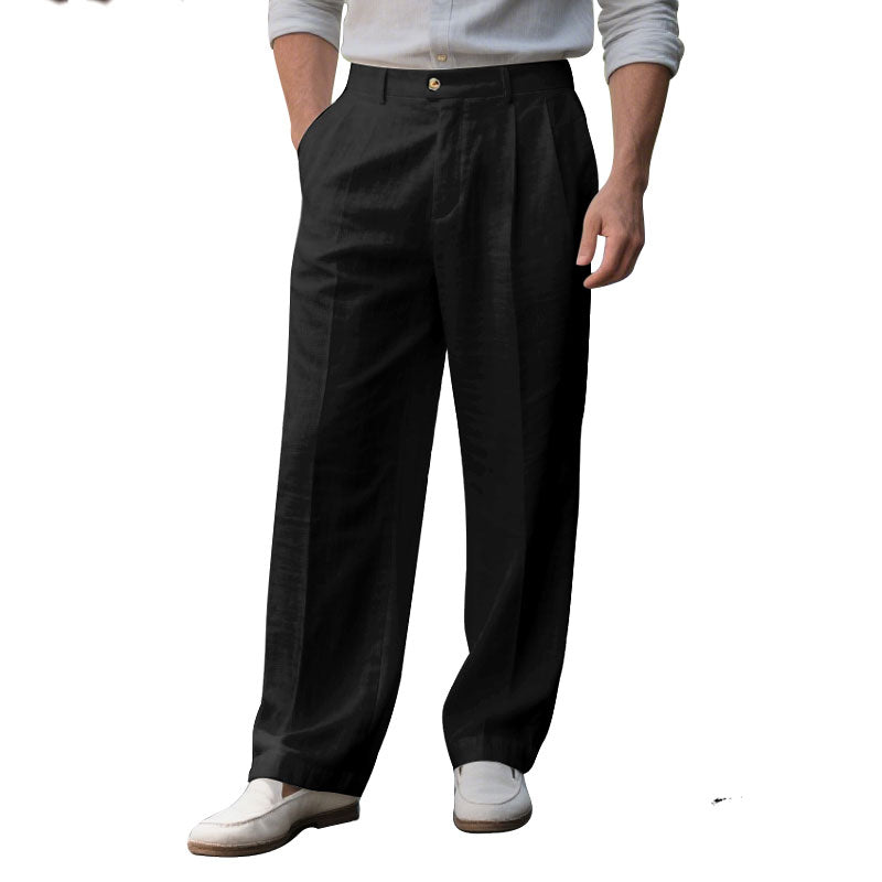 Men's Linen Solid Color Loose Straight Pants Dtt921115320