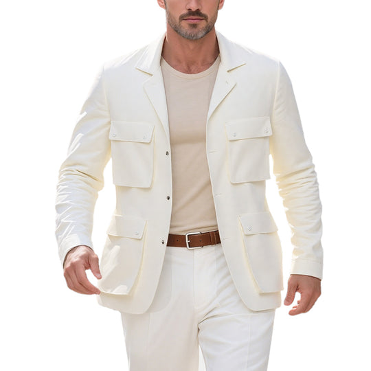 Men's Casual Cotton Linen Lapel Single-breasted Slim Fit Safari Jacket Dtt644017848