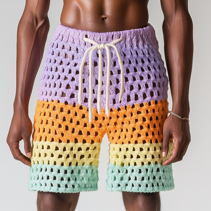Men's Hollow Gradient Breathable Woven Beach Summer Fashion Shorts 9956146643128