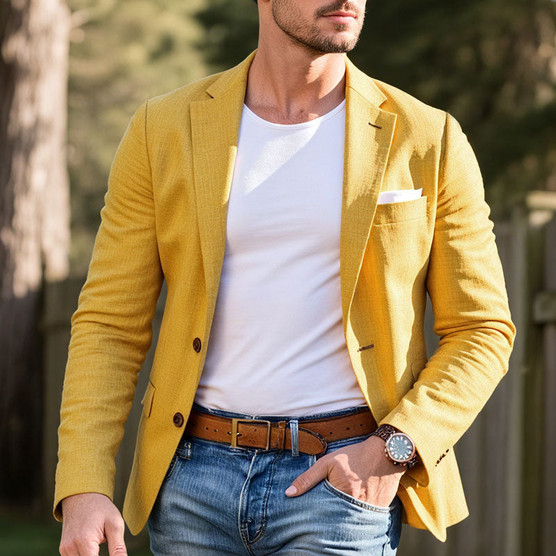 Men's Casual Linen Blended Notched Lapel Single Breasted Slim Fit Blazer Dtt194089144