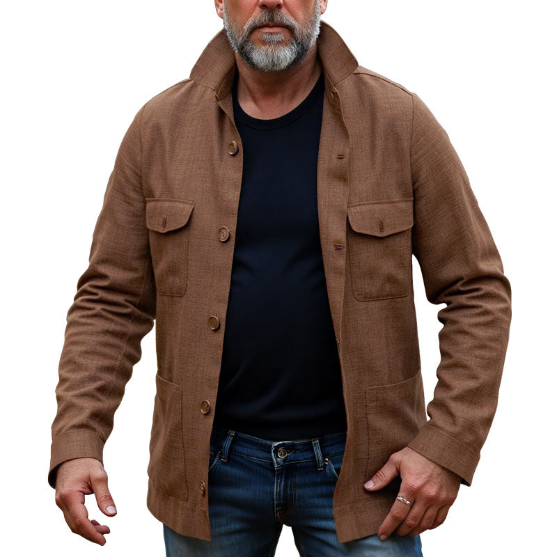 Men's Casual Linen Lapel Single Breasted Long Sleeve Thin Jacket Dtt25081909